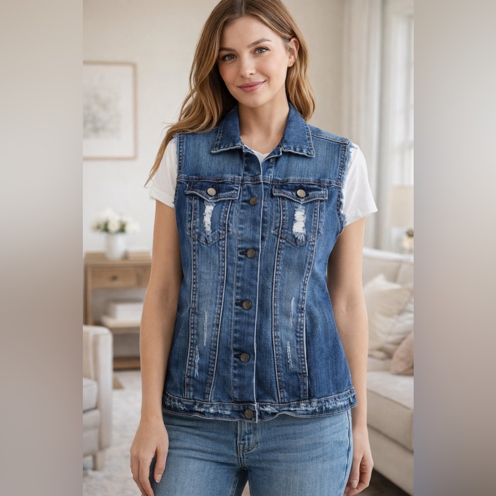 KUT from the Kloth Women’s Denim Vest Sleeveless Distressed Size XS